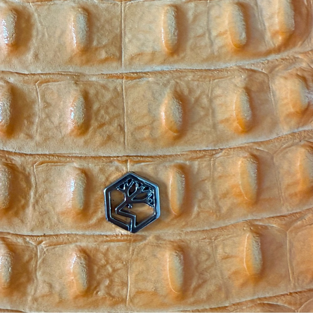 VALENTINA Tangerine Orange Crocodile Embossed Leather Zip Clutch. New! - Picture 8 of 11